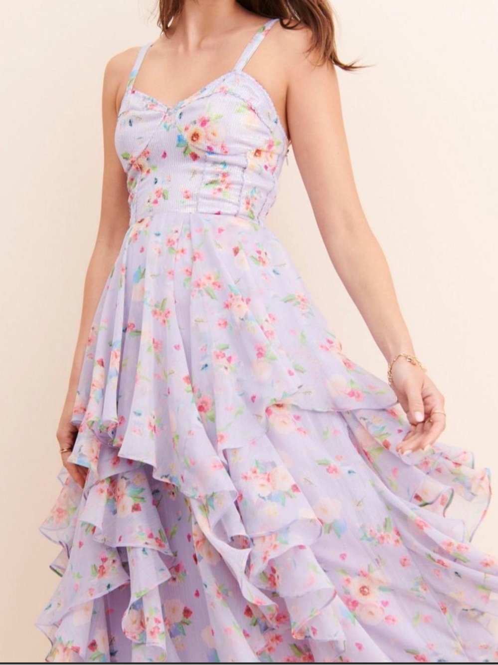 Lilac Floral Tiered Maxi Dress with Ruffle Skirt